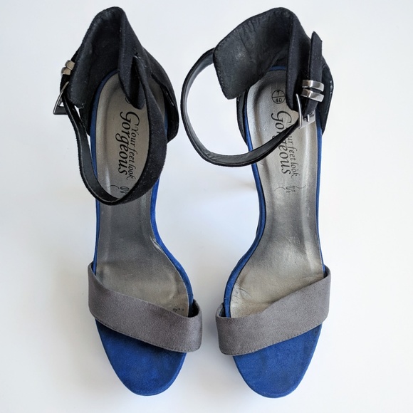 ASOS New Look Blue Black Gray Suede Platform Heels - Picture 3 of 7
